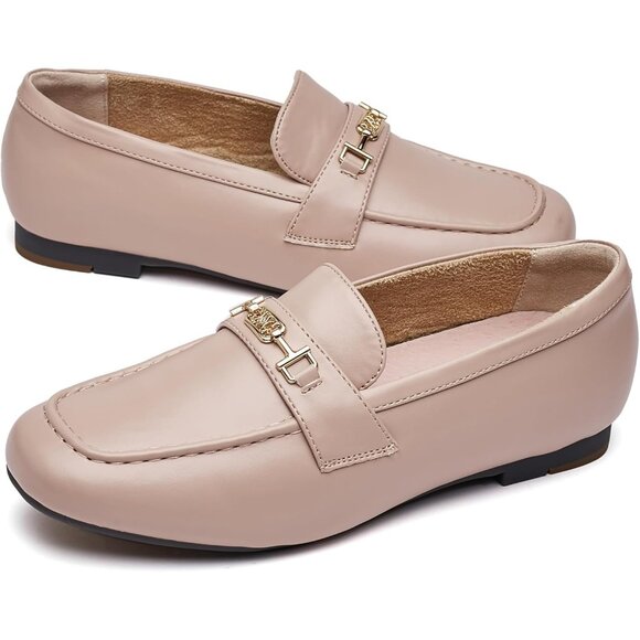 Women Nude Polyurethane Accent Buckle Leisure Slip On Walking Flats Shoes - Picture 3 of 9